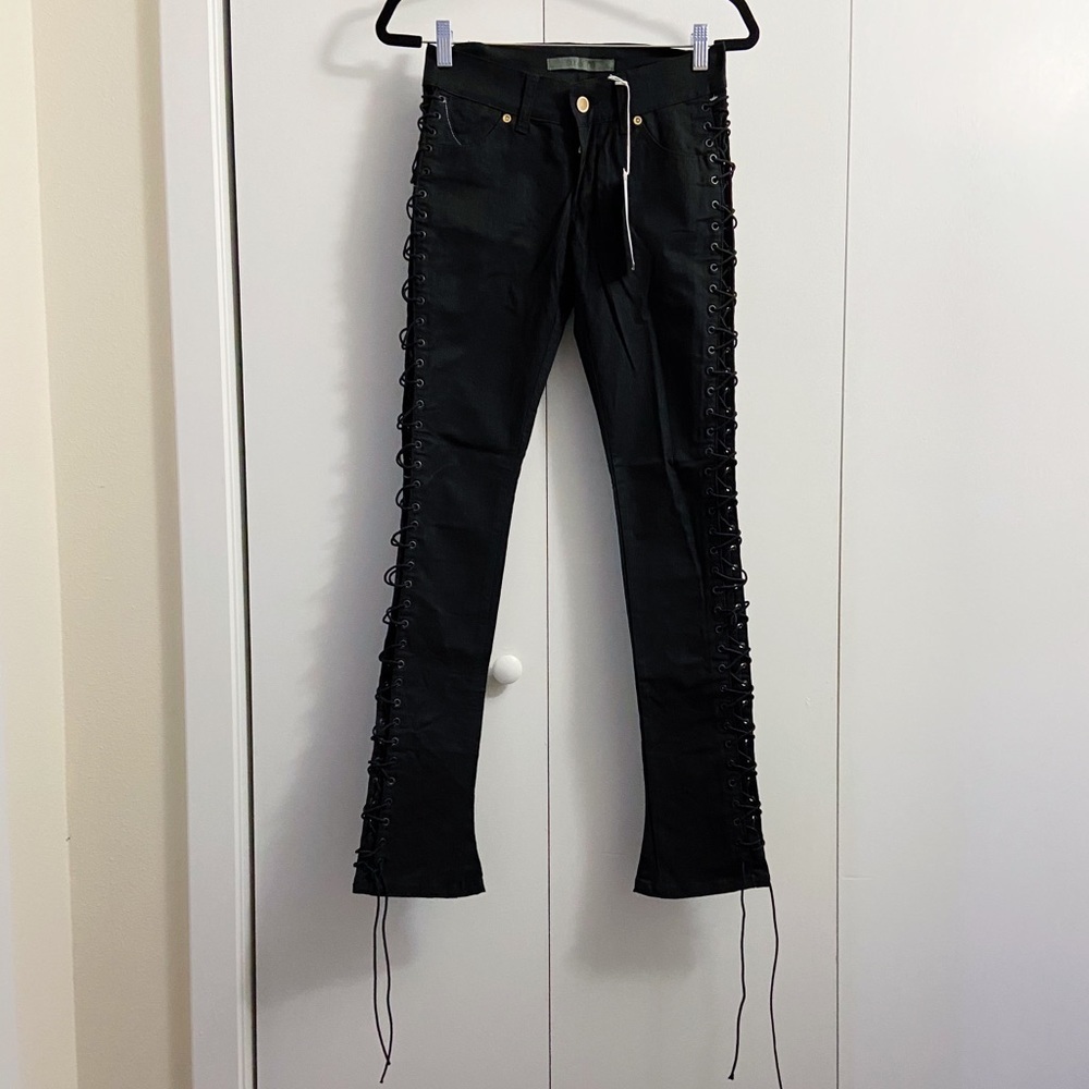 Superfine side panel lace skinny jeans